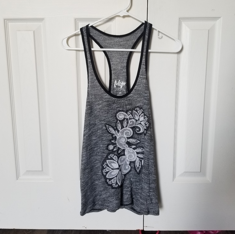 Gray Floral Tank